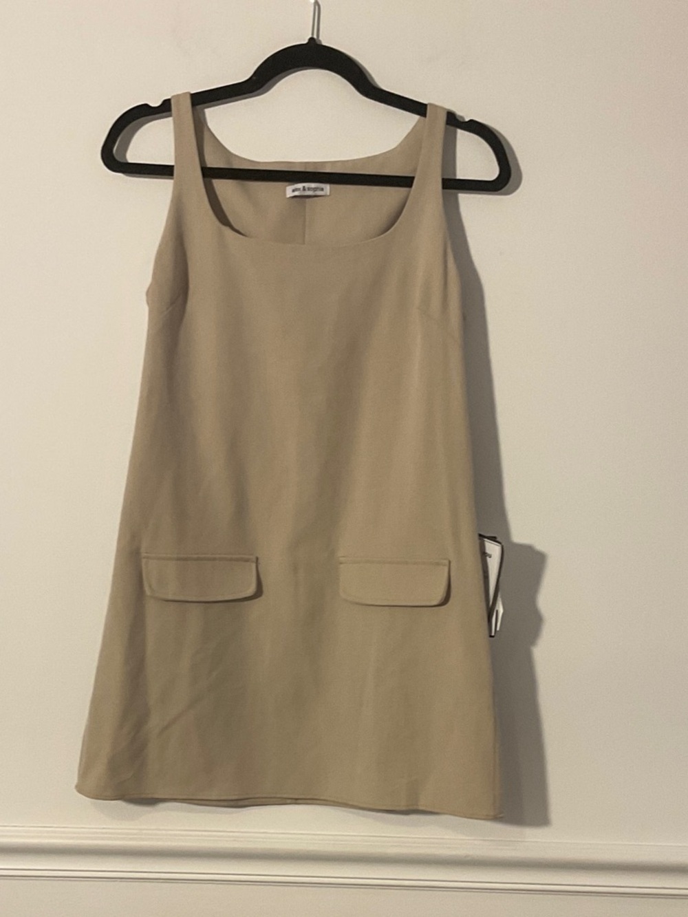 Beige Sleeveless Mini Dress with Front Flap Pockets